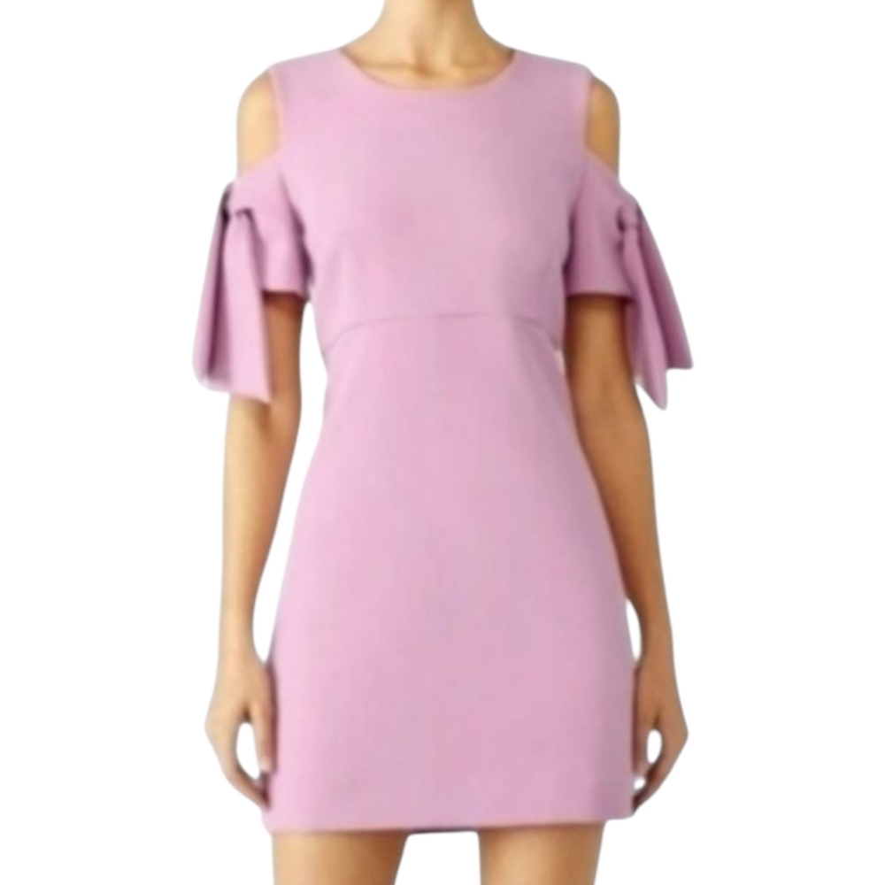 Milly Tie Sheath Dress in lilac  Pink  Mini Cocktail Cold Shoulder Dress sz 4